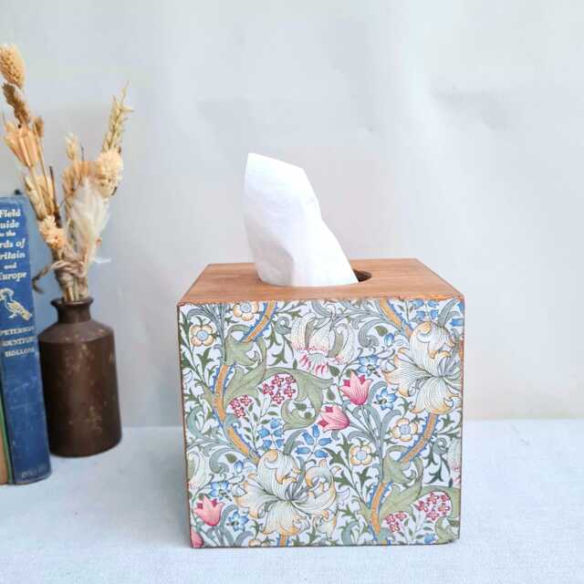 William Morris Golden Lily Tissue Box Cover, Pink Floral Wildflowers Design, Home Decor Gift - image 1