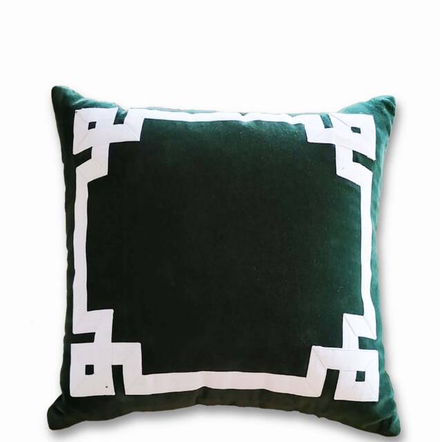 Teal Pillow Cover, Greek Key Trim Applique Pillow, Throw Velvet White Christmas Gift - image 1