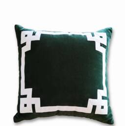 Teal Pillow Cover, Greek Key Trim Applique Pillow, Throw Velvet White Christmas Gift - thumbnail 1