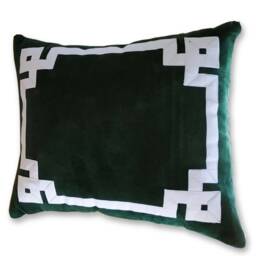 Teal Pillow Cover, Greek Key Trim Applique Pillow, Throw Velvet White Christmas Gift - thumbnail 2