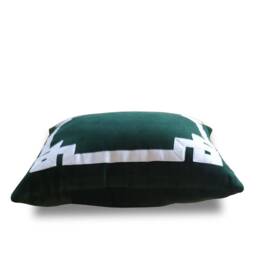 Teal Pillow Cover, Greek Key Trim Applique Pillow, Throw Velvet White Christmas Gift - thumbnail 3