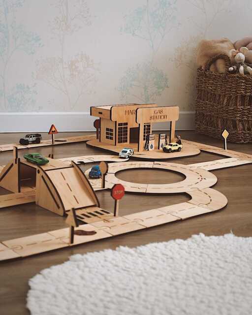 Wood Car Garage & Parking, Puzzle Road Track Personalized, Autumn Kids Gift , Montessori Educational Toy, Toddler Birthday, Christmas - image 1