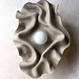 Sculptural Ceramic Wall Sconce Draped Stoneware Lighting - thumbnail 2