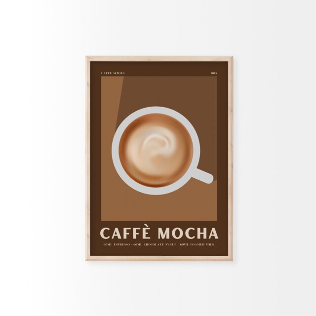 Caffe Mocha Coffee Print - Retro Prints, Art, Espresso Print, Colourful Wall Vintage Style, Boho Latte - image 1