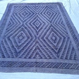 Handmade Indigo Blue Rug 7x10, Textured Navy Wool Kilim, Geometric Diamond Accent Rug, Moroccan Style Pile Mixture Weaved Monochrome - thumbnail 2