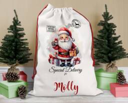 Personalised Christmas Sack, Santa Girl's Boy's Eve Stocking, Present Bag, Father Christmas, Bag - thumbnail 1