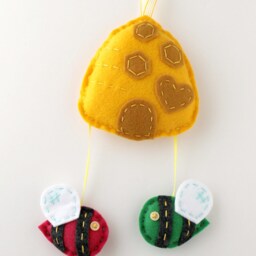 Felt Bee Hive. Wall Hanging. Mobile. Childrens Decor. Nursery Woodland. Bumble Bees. Plush Art. Woodland Theme - thumbnail 2