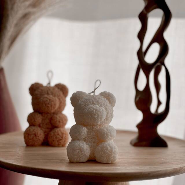 Rose Teddy Bear Candle Hand Poured Soy Wax Blend Home Decor - image 1