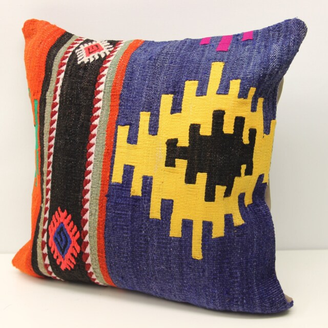 Handmade Kilim Pillow Cover 18x18, Wool Chevron Oriental Cushion - image 1