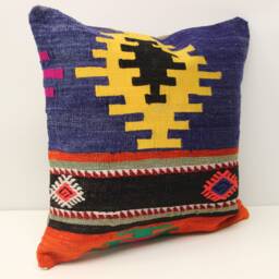 Handmade Kilim Pillow Cover 18x18, Wool Chevron Oriental Cushion - thumbnail 3