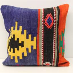 Handmade Kilim Pillow Cover 18x18, Wool Chevron Oriental Cushion - thumbnail 2