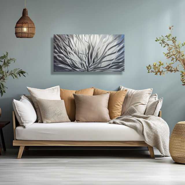 Metal Wall Art Sculpture Silver Abstract Swirl Decor For Home Or Office - image 1