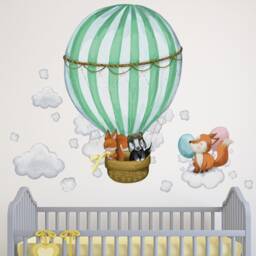Woodland Animals Hot Air Balloon Nursery Wall Stickers Watercolor Decals - thumbnail 1