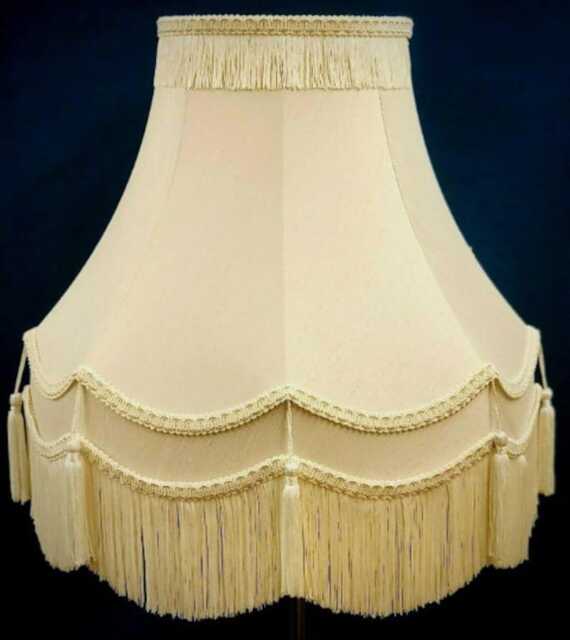 Cream Dupion Lampshade With Fringe Tassels, Handmade in Britain - image 1