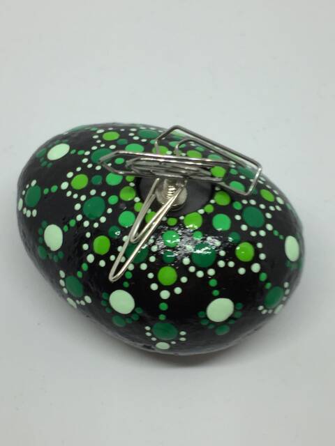 Mandala Stone - Magnet For Paper Clips Dot Painting Green - image 1