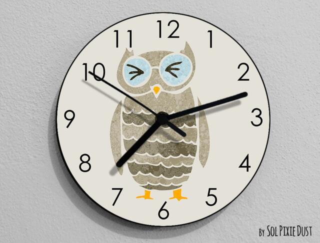 Owl Watercolor Wall Clock - Kids Nursery Room, Teens Baby Room - image 1