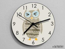 Owl Watercolor Wall Clock - Kids Nursery Room, Teens Baby Room - thumbnail 1