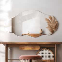 Small Frameless Mirror, Decorative Wavy Bathroom Large Wall Tall Bedroom Irregular Shape Mirror