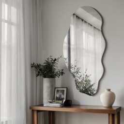 Small Frameless Mirror, Decorative Wavy Bathroom Large Wall Tall Bedroom Irregular Shape Mirror - thumbnail 3
