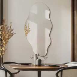 Small Frameless Mirror, Decorative Wavy Bathroom Large Wall Tall Bedroom Irregular Shape Mirror - thumbnail 2