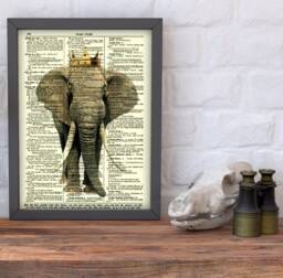 Elephant Art Print On An Antique Dictionary Page Funny Wall Decor - thumbnail 1