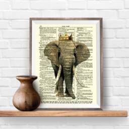 Elephant Art Print On An Antique Dictionary Page Funny Wall Decor - thumbnail 4