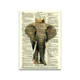 Elephant Art Print On An Antique Dictionary Page Funny Wall Decor - thumbnail 3