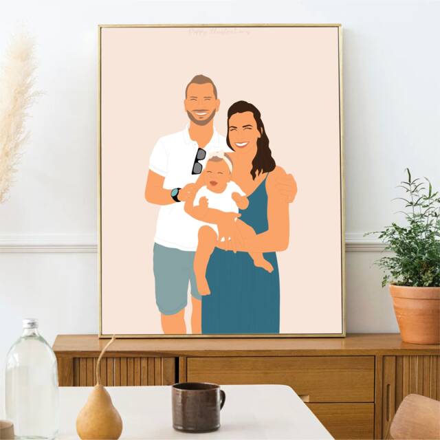 Detailed Personalized Illustration PDF, A5, A4, A3 - Couple, Family, Friends, Gift, Wedding, Pregnancy, Animals - image 1