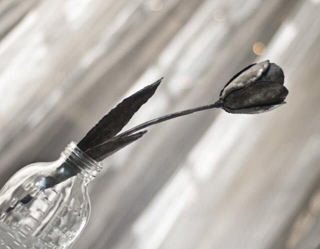 Gray Tulip, Metal Flower, Wrought Iron Sculpture, Art By Thesteelstylethings, 6Th Anniversary Gift - image 1