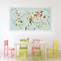 Kids World Map Wall Decal, Educational Sticker, Removable Decor, Playroom Nursery Art, Room Skuwomapkids - thumbnail 1