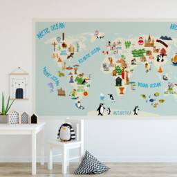 Kids World Map Wall Decal, Educational Sticker, Removable Decor, Playroom Nursery Art, Room Skuwomapkids - thumbnail 3