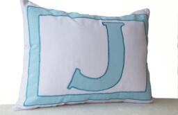 Monogram Pillows -Personalized White Blue Letter Pillow Cover - Alphabet Throw Pillow - Customized Cushions - Cotton Gift - 12x16 - thumbnail 1