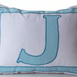 Monogram Pillows -Personalized White Blue Letter Pillow Cover - Alphabet Throw Pillow - Customized Cushions - Cotton Gift - 12x16 - thumbnail 2