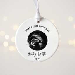 Personalised Bump's First Christmas Tree Decoration - Baby Scan Photo Bauble Pregnancy Bumps First Scan Photo - thumbnail 2
