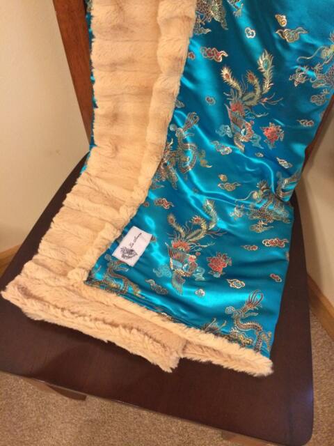 "Turquoise Asian Brocade Dragon Throw Blanket ""Forever Friend" - image 1