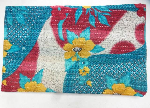 Twin Cotton Kantha Quilt Floral Indian Bedspread Blanket - image 1