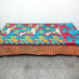Twin Cotton Kantha Quilt Floral Indian Bedspread Blanket - thumbnail 2
