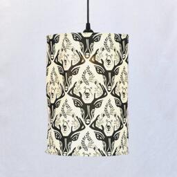 Canvas Black & White Lamp Shade, Finnish Nature Theme, Bears, Deers, Berries. Nordic Design Style Home Decorating, Led Included