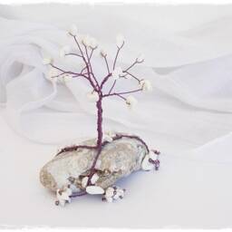 Howlite Wire Tree Sculpture, Copper Wire, Greek Pebble Base - thumbnail 2
