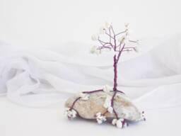 Howlite Wire Tree Sculpture, Copper Wire, Greek Pebble Base - thumbnail 1