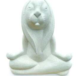 Terrazzo Stone Yoga Bunny Lotus Pose Statue 30cm, Outdoor/Indoor Rabbit - thumbnail 2