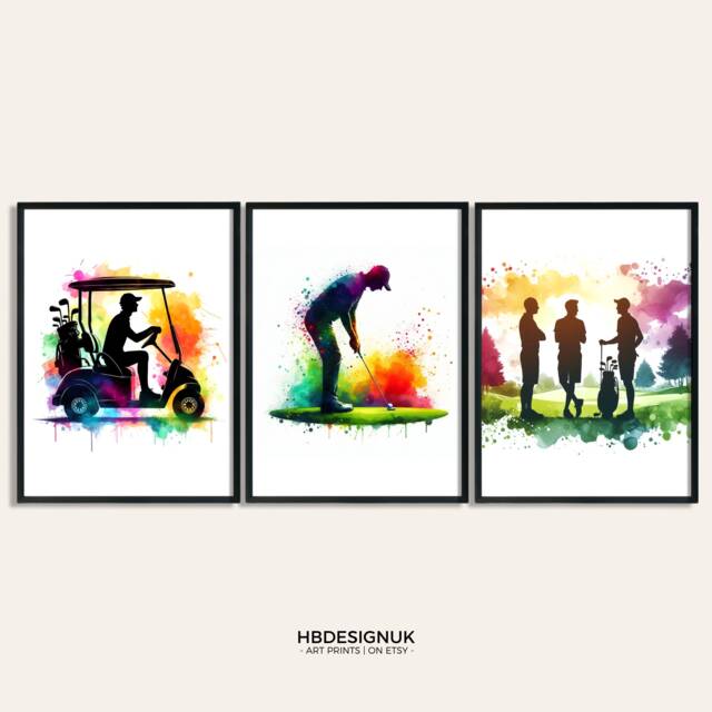 Golfing Wall Art - Set Of 3 Prints - Watercolour Golfer Poster Posters For Golf Lover Decor Room Artwork Men Gift - image 1