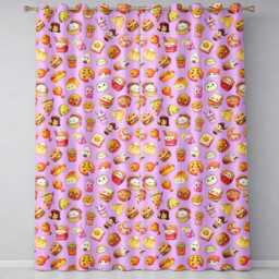 Cute Kawaii Fast Food Snacks Gingham Picnic Purple Background Seamless Pattern Readymade Eyelet Ring Top Thermal 100% Blackout Curtains - thumbnail 2