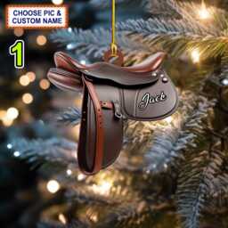 Custom Name Horse Saddle Personalized Christmas Ornament, Tree Hanging Decor, Flat 2D Ornament Acrylic/ Wooden - thumbnail 1