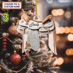 Custom Name Horse Saddle Personalized Christmas Ornament, Tree Hanging Decor, Flat 2D Ornament Acrylic/ Wooden - thumbnail 3