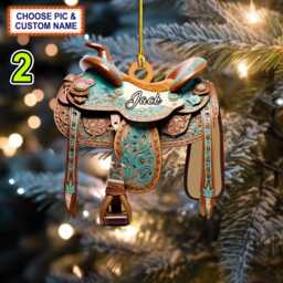 Custom Name Horse Saddle Personalized Christmas Ornament, Tree Hanging Decor, Flat 2D Ornament Acrylic/ Wooden - thumbnail 2