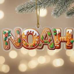 Personalised Gingerbread Name Ornament - Custom Christmas Decoration For Kids & Family, Cute Cookie Style Tree Bauble, Holiday Gift Keepsake - thumbnail 2