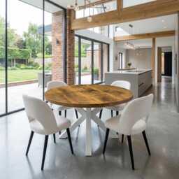 Irby Round Dining Table Rustic Natural Wood - Industrial Star Frame Legs Handmade Stylish Cozy & Modern - thumbnail 1
