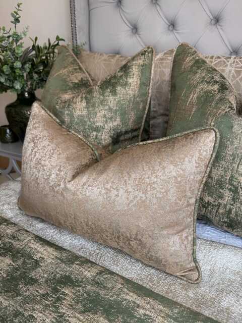 Luxury Gold Cushion Cover Green Piping - Throw Pillow Euro Sham, Diana Brass Fabric, Curico Piping, Modern Home - image 1