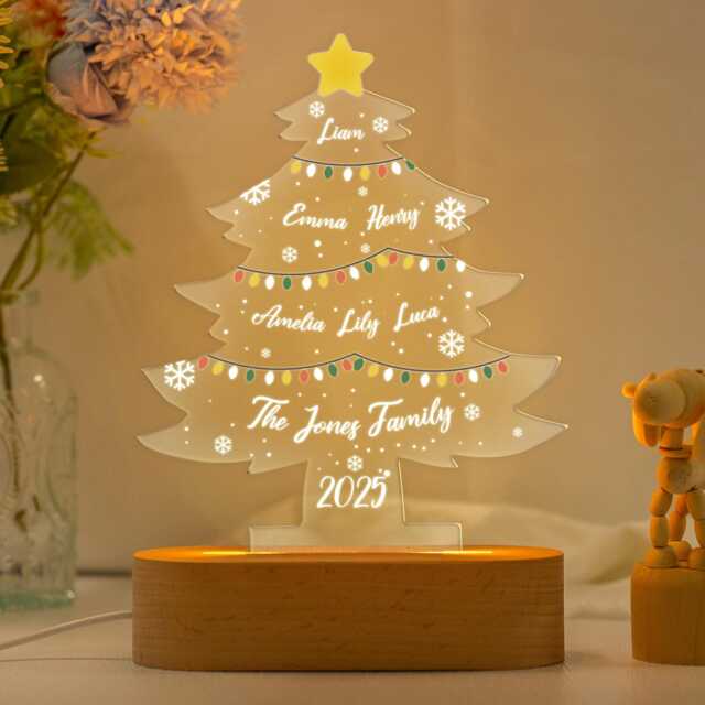 Personalized Christmas Tree Night Light With Family Names, Holiday Gift For Family, Xmas Home Decor, Festive Nightlight Kids, Christmas - image 1